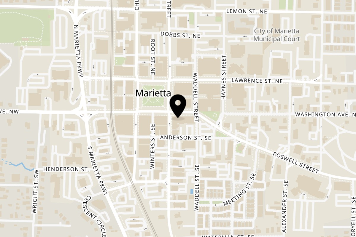 Map showing the location of Boru Ramen Noodle & Poke Bar on 154 Roswell St NE in Marietta